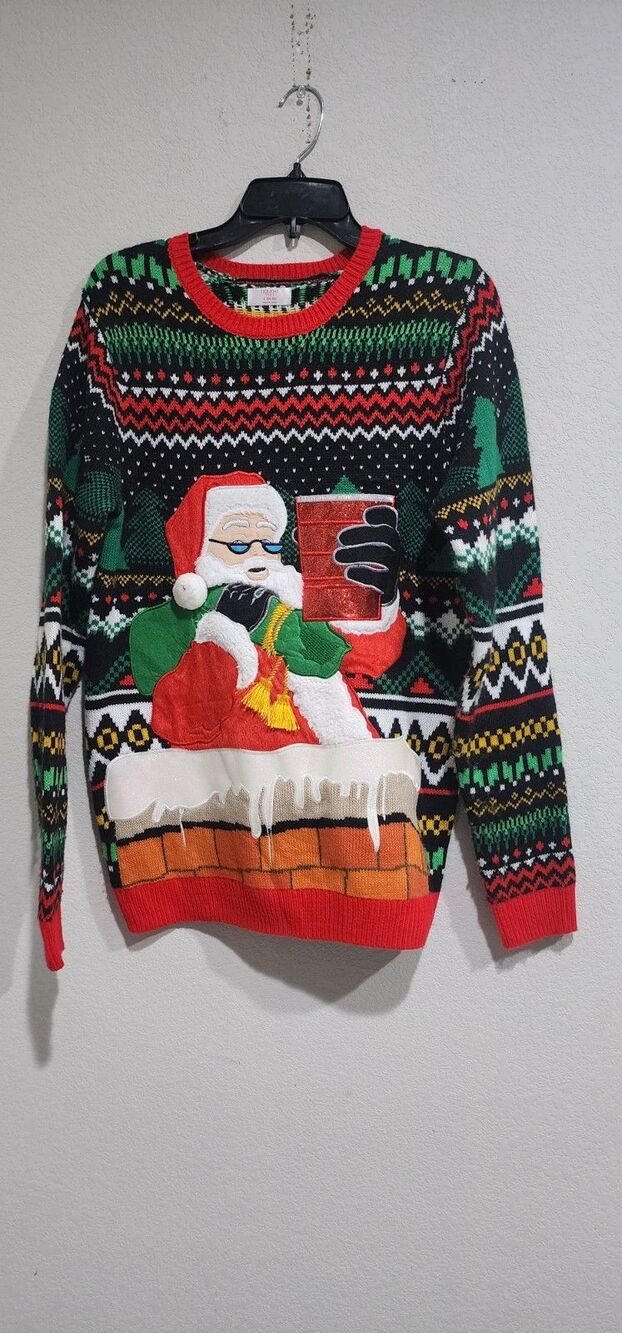 Ugly Christmas Sweater Unisex Size S Santa Claus Beer Red Solo Cup Chimney